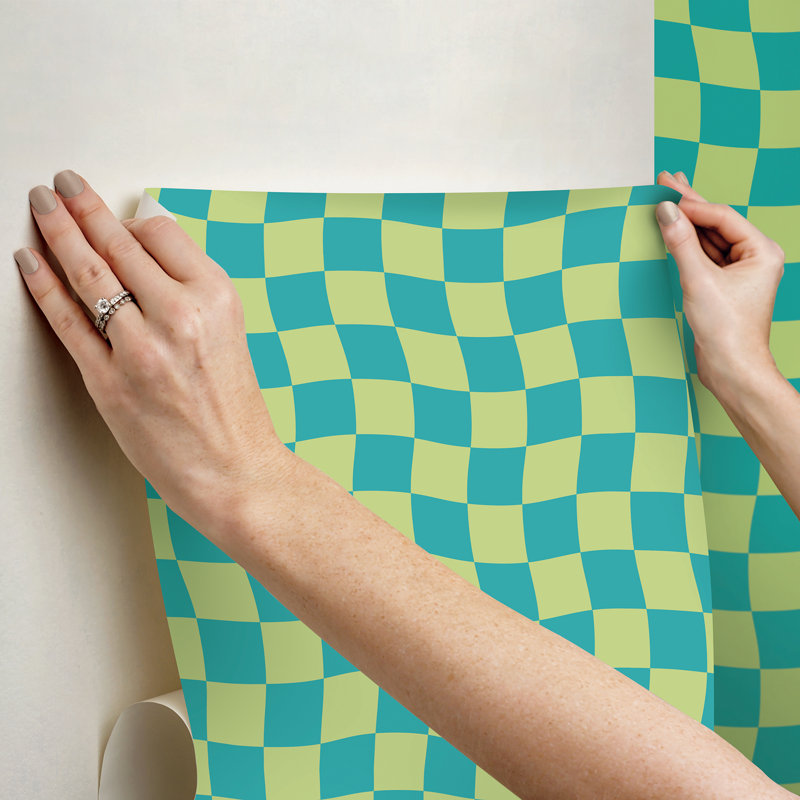 Papier peint adhésif à carreaux Groovy, Vert