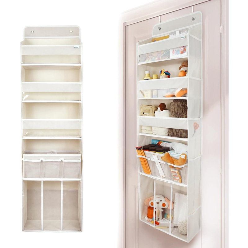 Organisateur de rangement de porte à suspendre, avec 3 bacs, 1 porte-couches mobile pour bébé, 1 organisateur de rangement de couches à grande capacité, 10 poches latérales, rangement de porte de chambre pour les essentiels de la chambre de bébé. (beige)