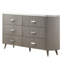 Commode large 6 tiroirs Gema, bois massif gris clair avec plateau en pierre de culture