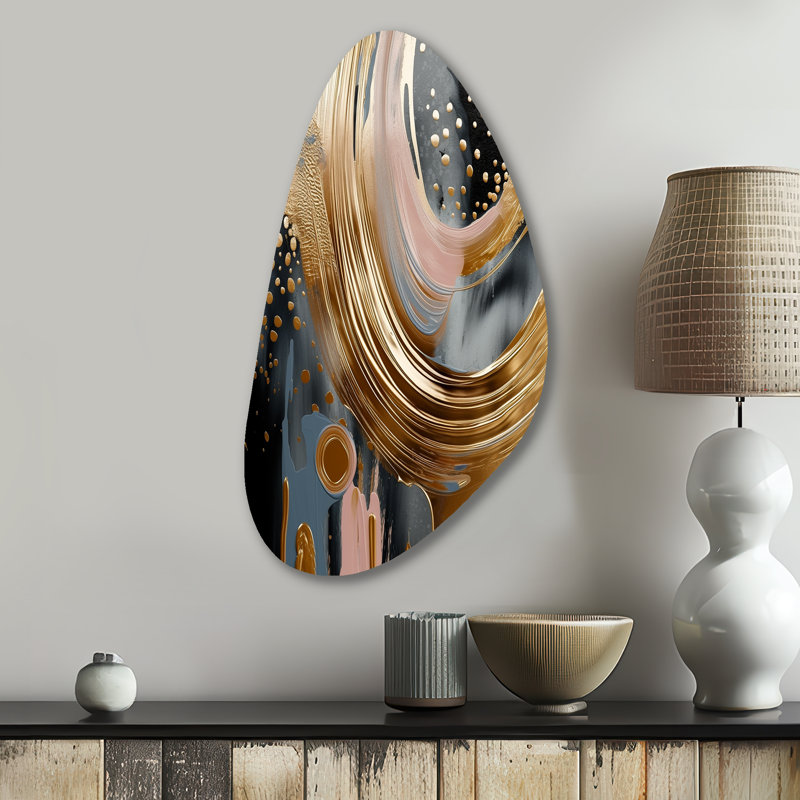 Gold And Black Marble Expression VI - Marble Irregular Shape Metal Art, Modern Asymmetrical Metal Print, 31" H x 17" W x 1" D