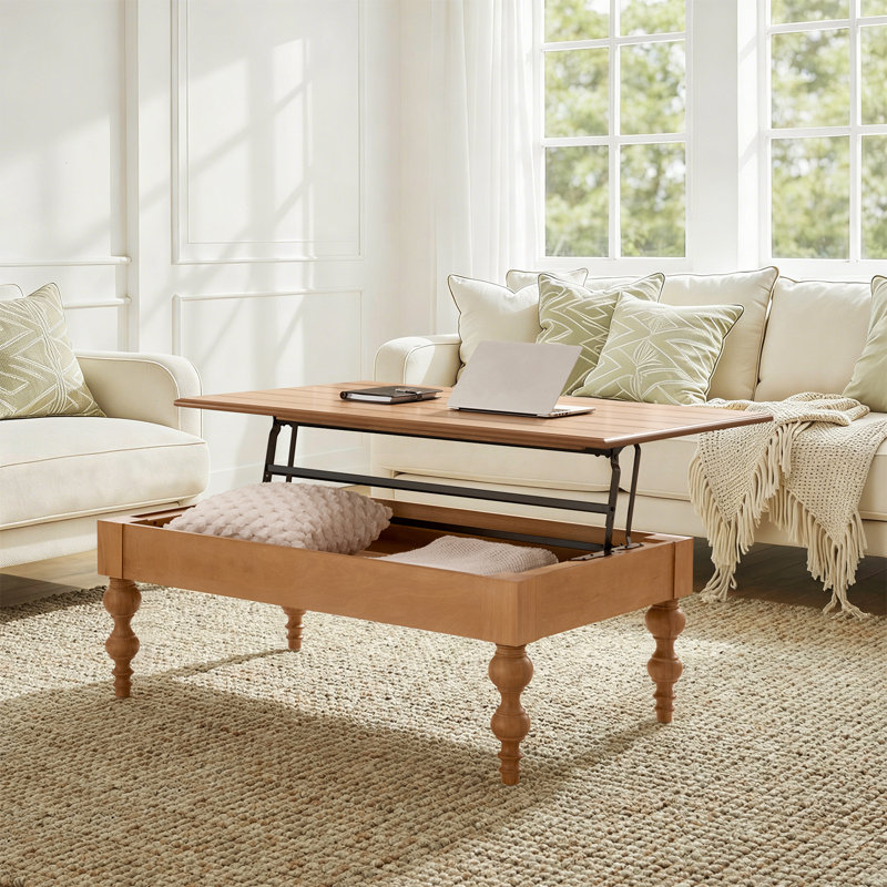 Jeremie 52" W Solid Wood Base Rectangular Lift-Top Coffee Table, Acorn