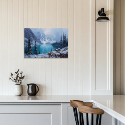 «Winter Landscape Wall Art - Winter Scene», reproduction d'art sur toile, montagnes enneigées pour salon, Winter Wonderland, reproduction sur toile encadrée de pin, 24 po x 36 po