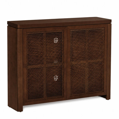 39.4" Mid-Century Modern Rattan Sideboard Buffet Cabinet with 2 Rear Cable Outlet Holes, Walnut Coffee Bar & Wine Cabinet, Storage Credenza for Living Room, Entryway, Kitchen & Dining Room