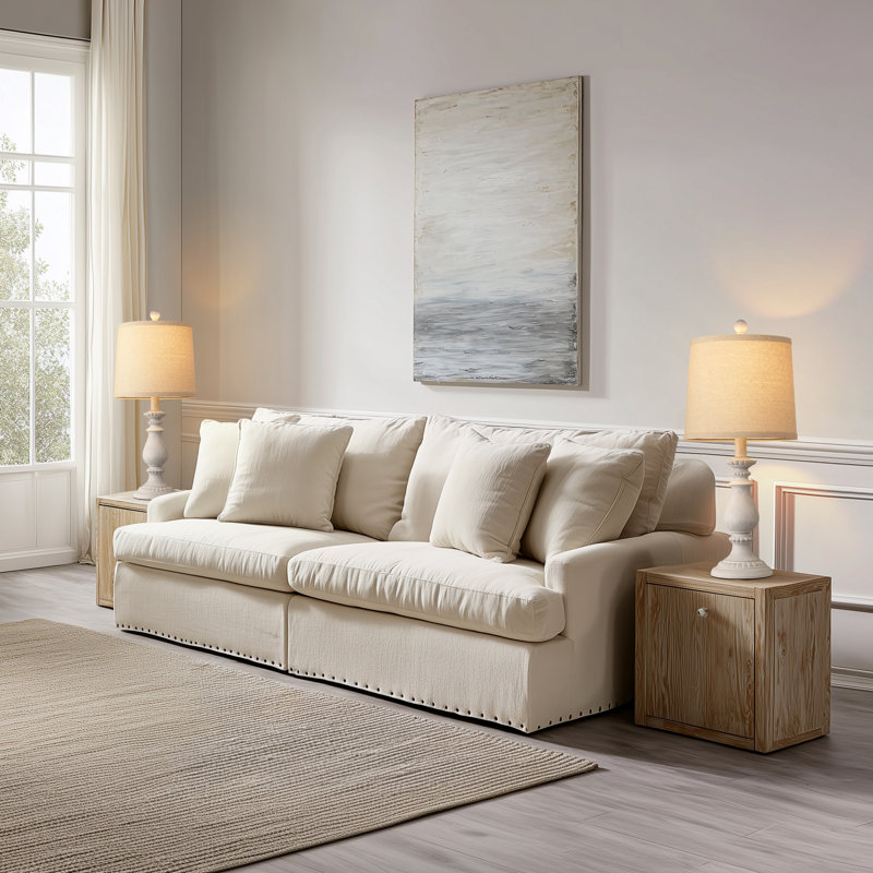 Ensemble de 2 lampes de table rustiques 22 ", avec interrupteur rotatif pour chambre à coucher, salon, blanc cassé, Beige