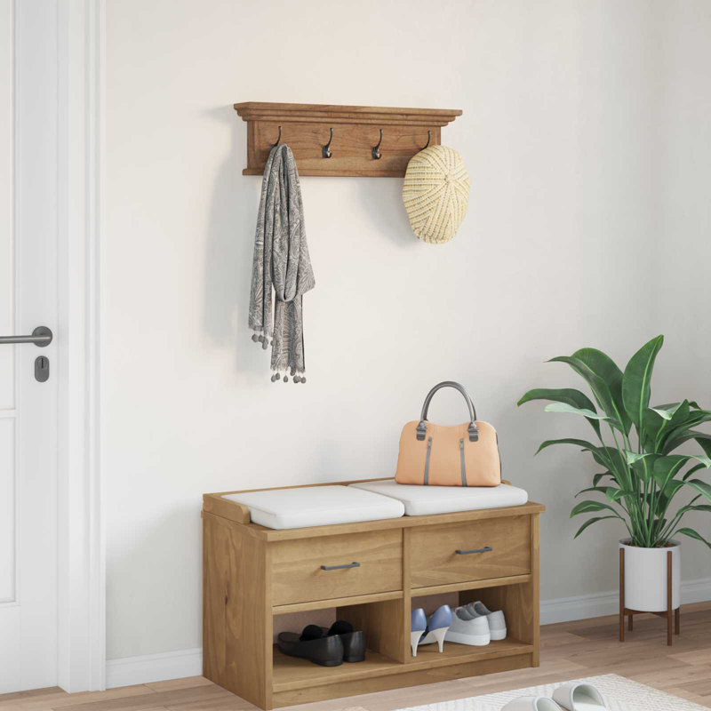 Vidaxl Wall Mounted Coat Rack Wall-Mounted Natural Solid Teak Wood Storage