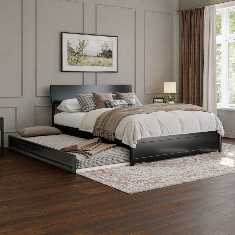 Lit plateforme en bois avec couchette Norla, Queen, Black