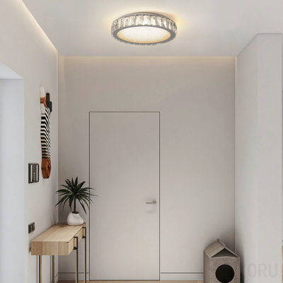 Crystal Led Ceiling Light, 13.8-Inch Flush Mount, 38w Dimmable Modern Fixture, Energy-Saving, Perfect For Living Room, Bedroom, Kitchen