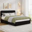 Base de lit plateforme moderne grand format - Revêtement en velours noir, tête de lit capitonnée verticale ajustable, lattes de bois robustes, rangement sous le lit, aucun sommier nécessaire, assemblage facile, noir