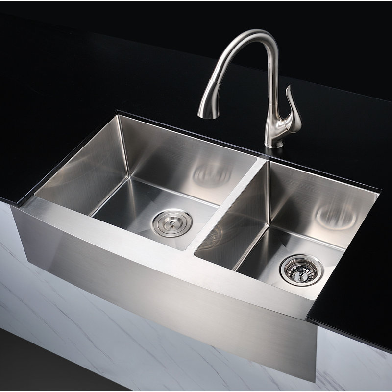 Elysian 35.88'' L Double Bowl Stainless Steel Kitchen Sink