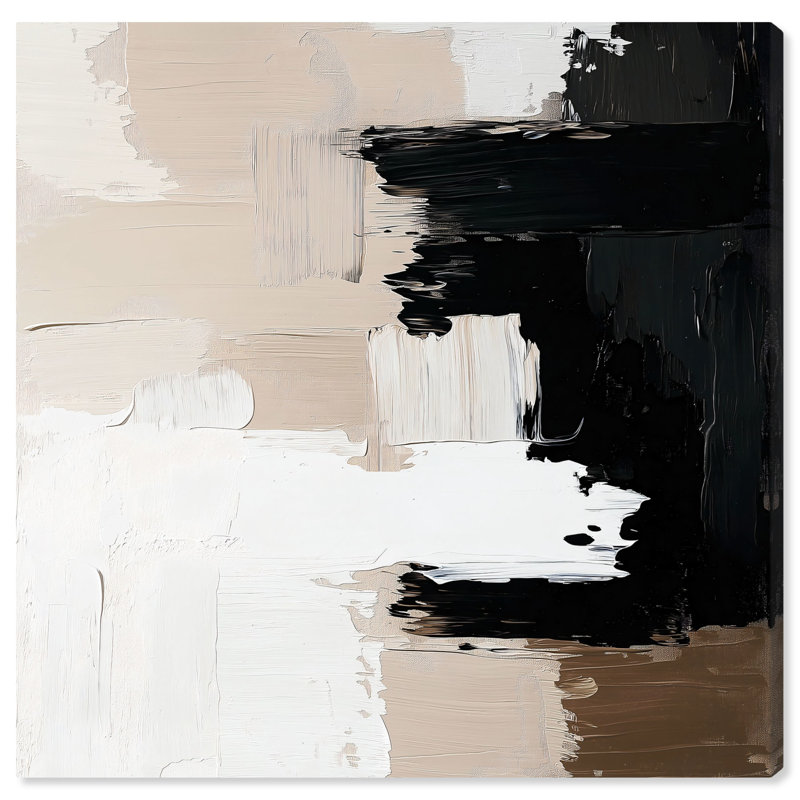 Neutral Ground Black and Beige Abstract Canvas Art, 12" x 12"