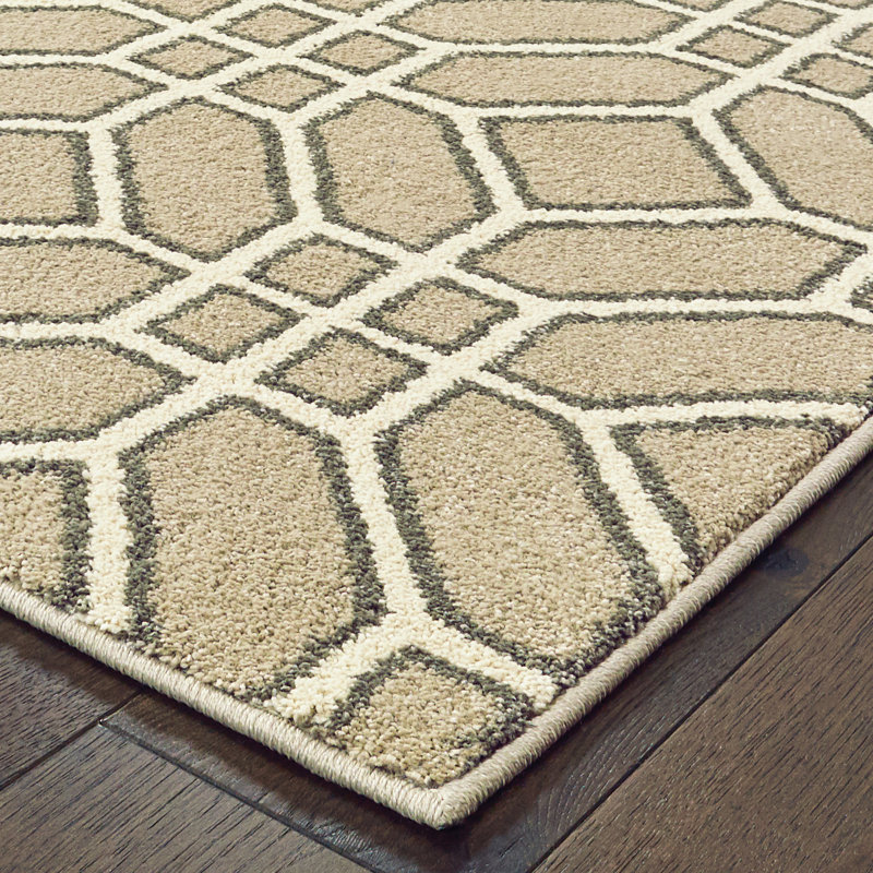 Adal Geometric Sand/Ivory Area Rug, Rectangle 9'10" x 12'10"