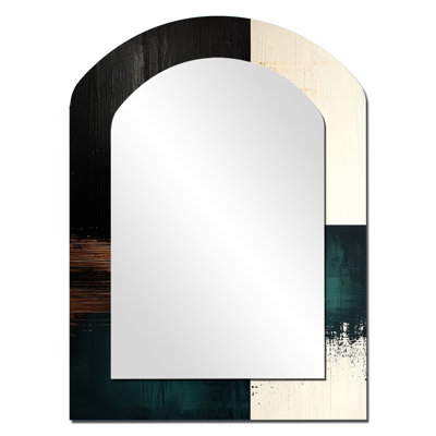 Au-delà des angles Golden Emerald Forms II - miroir asymétrique géométrique, miroir mural blanc arche unique, impression d'art en métal