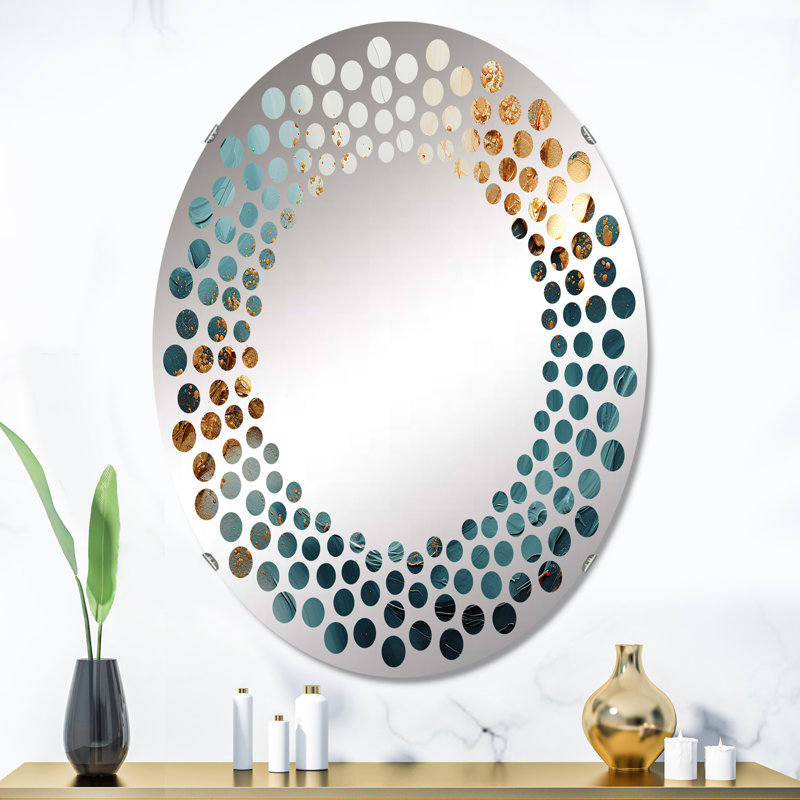Miroir mural à pois or bleu sarcelle et spirale océan MIR106057 O, 35,4 po x 23,6 po
