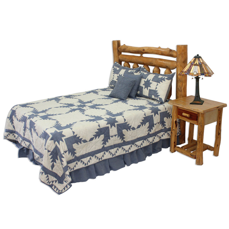 Feathered Star Rustic Cotton Patchwork Quilt, Denim, Super King Quilt