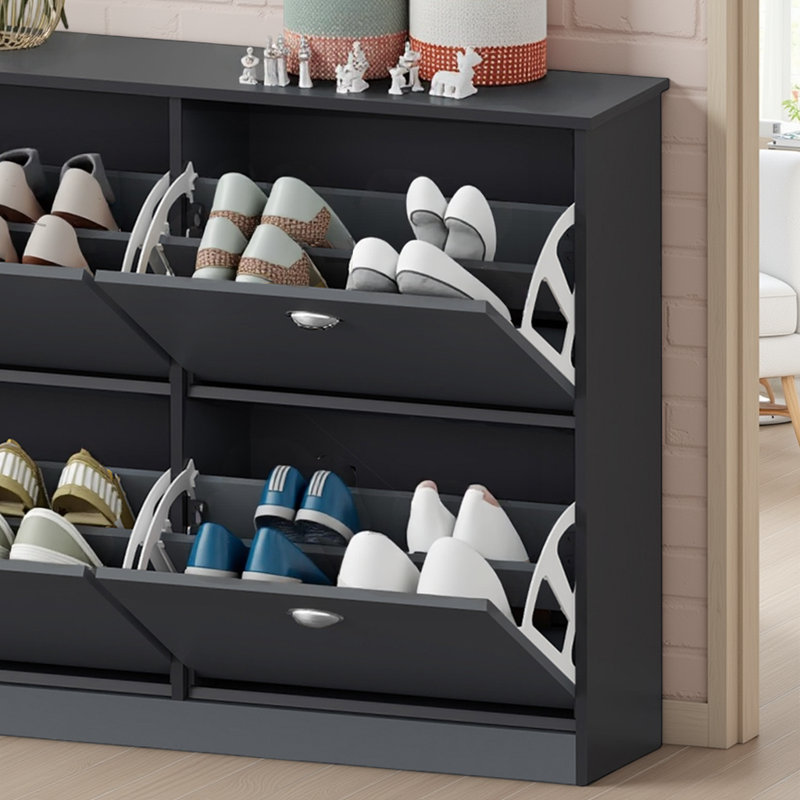 Flip Drawer Shoe Cabinet with Adjustable Shelves and Anti-Tip Safety, Grey
