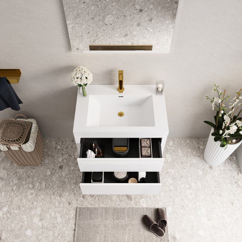 Meuble-lavabo de 30 po - Blanc brillant, comptoir en résine de pierre et intérieur spacieux avec évier