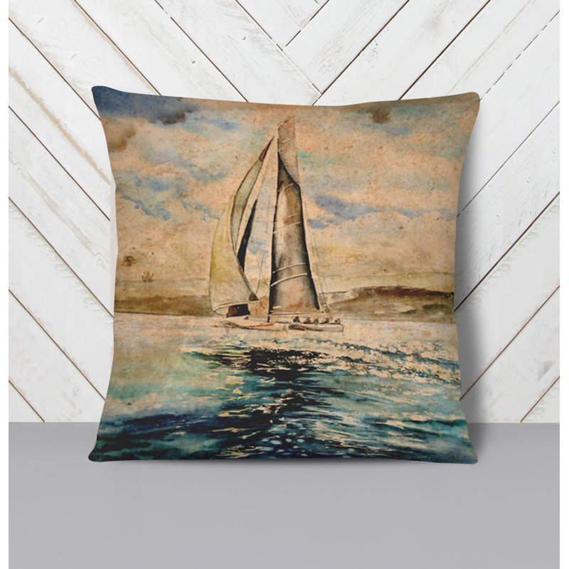 Throw Pillow With Insert, 16"H x 16"W, Blue/Brown 1