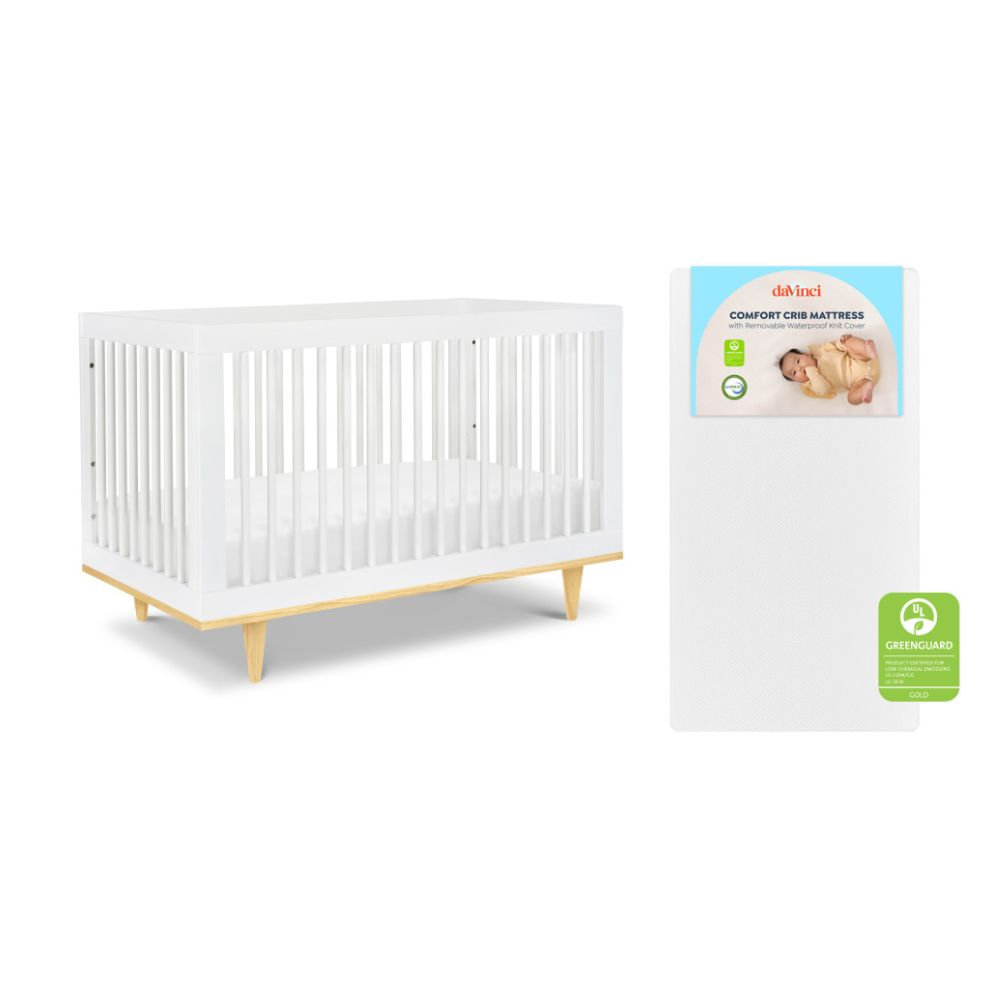Marley Pine 3-in-1 Convertible Crib, White/Natural, Crib + Mattress