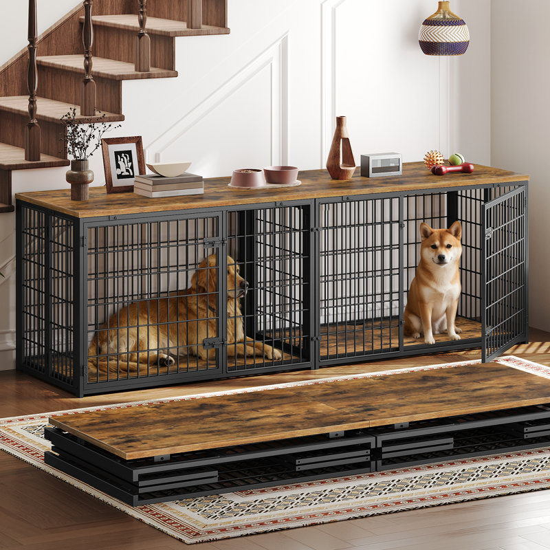 Cage pour chien pliable facile à assembler pour chien 78,7 po avec séparateur amovible, H 26 po x l 78,7 po x P 22,8 po