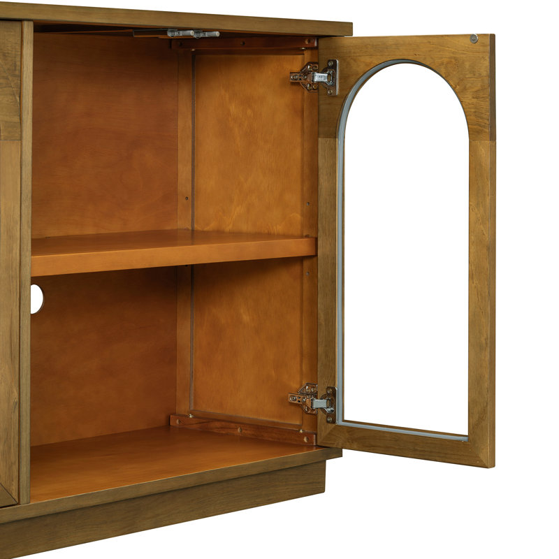 Buffet de rangement à 4 portes avec portes en verre Old Pine Conception arquée gracieuse. Vaste capacité. Tablettes réglables. Structure. Capacité de charge de 200 lb. Capacité de charge de 52 tablettes et stabilité de dessous de 250. Trou de câble