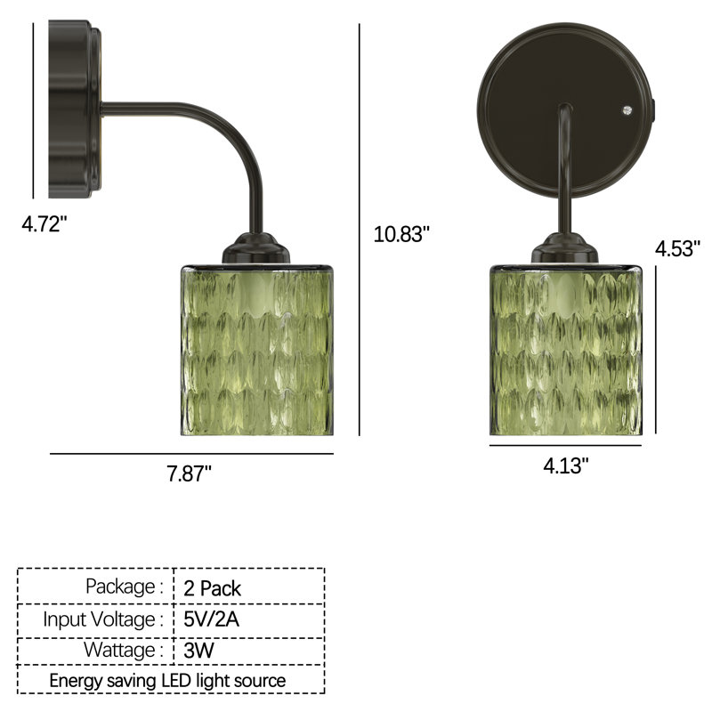 Ensemble de 2 appliques murales noires rechargeables avec abat-jour en verre texturé, lumières murales à DEL à intensité variable sans fil avec télécommande