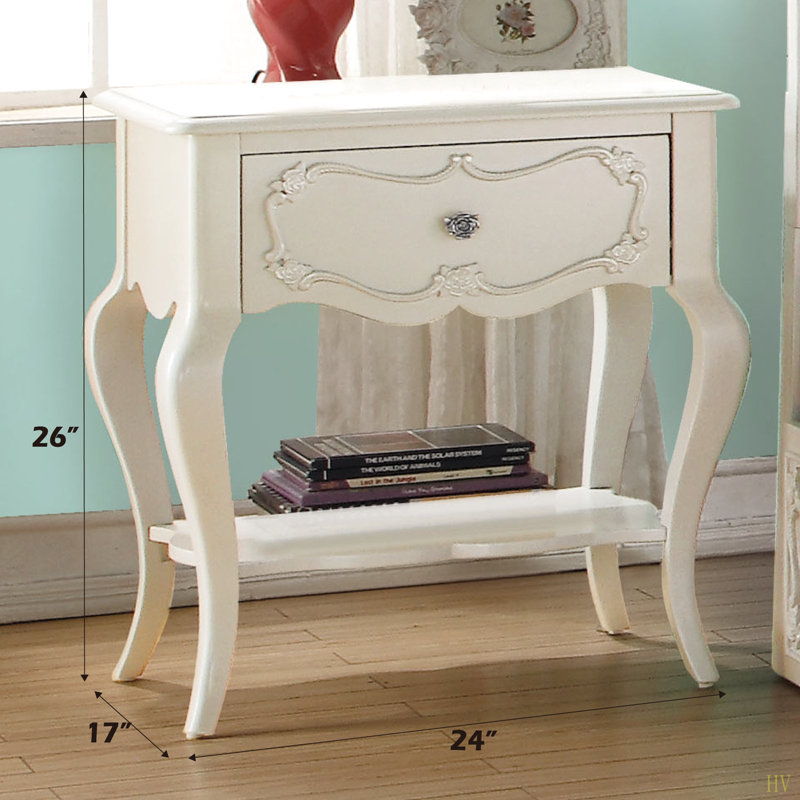 Table de chevet traditionnelle traditionnelle avec tiroir et tablette pour chambre de jeunes en bois