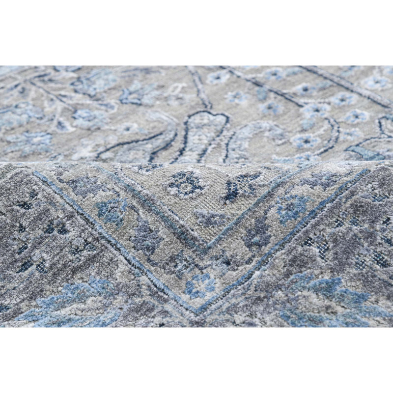 Floral Area Rug in Gray/Light Blue, Rectangle 9' x 12'