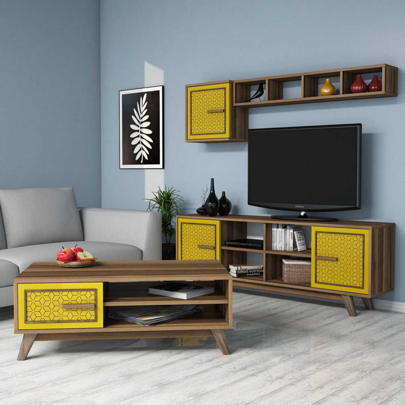 Winnie Unfinished Entertainment Centre for TVs up to 65", Yellow/Walnut