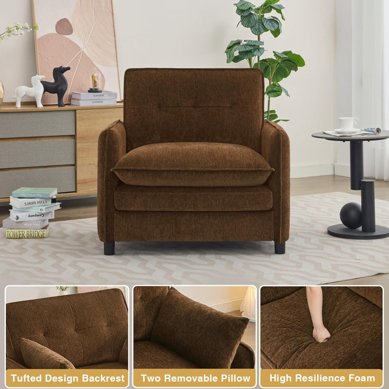Ensemble de fauteuil d'appoint surdimensionné en chenille avec repose-pieds de 41 po Deloni pour salon avec 2 coussins Deloni