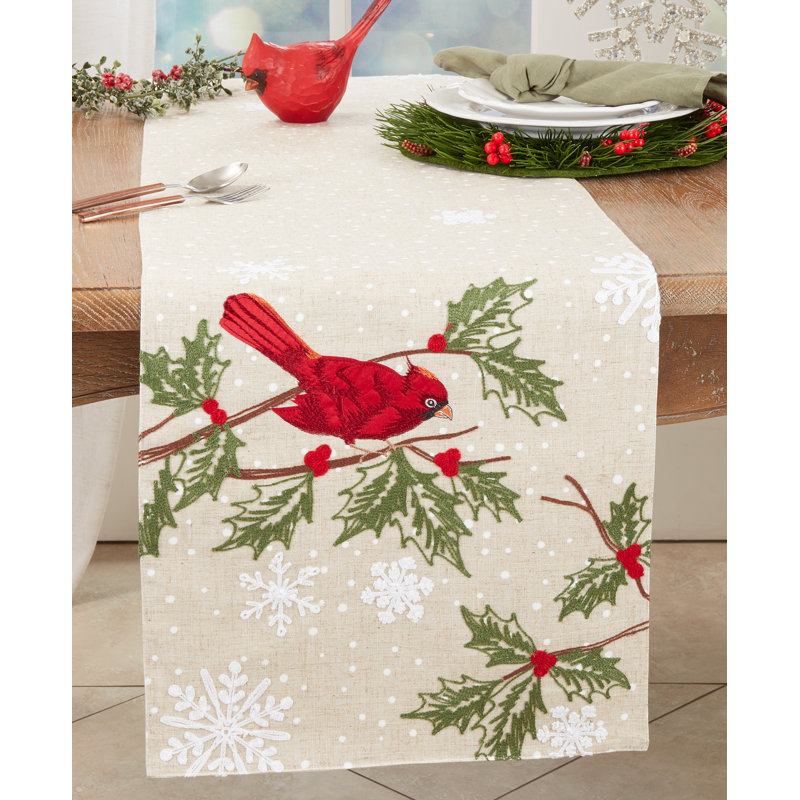 Festive Perched Cardinal Table Runner