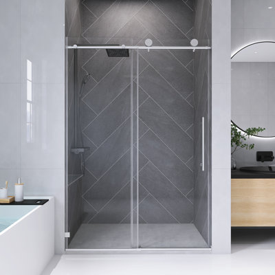 49" - 54" X 76" Frameless Single Sliding Shower Door With 8Mm Tempered Glass, Soft Closing Function