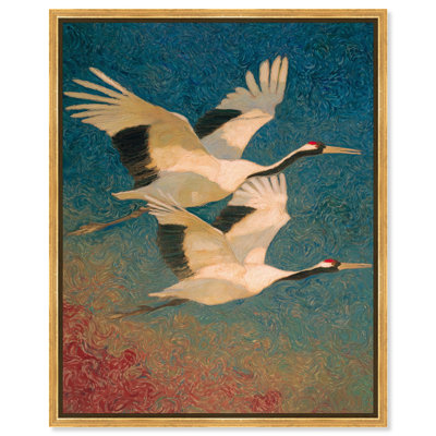 Décoration murale bord de mer Vermillion Feather Rise par Art Remedy, cadre doré, 24 x 30