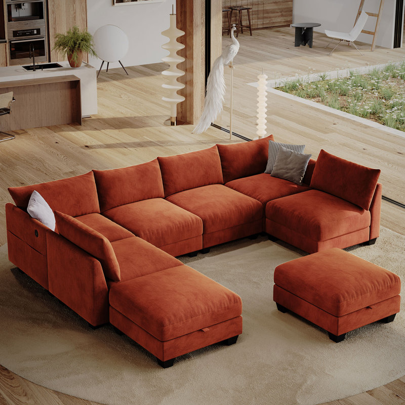 124 '' U-shaped Sectional Sofa, 8-Seater Modular Couch, Comfy Living Room Cushion Cloud Couch with Ottoman, 2