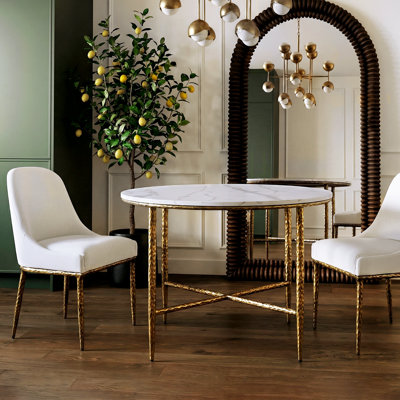 Rivet Modern Industrial Sintered Stone Dining Table with Forged Metal Base