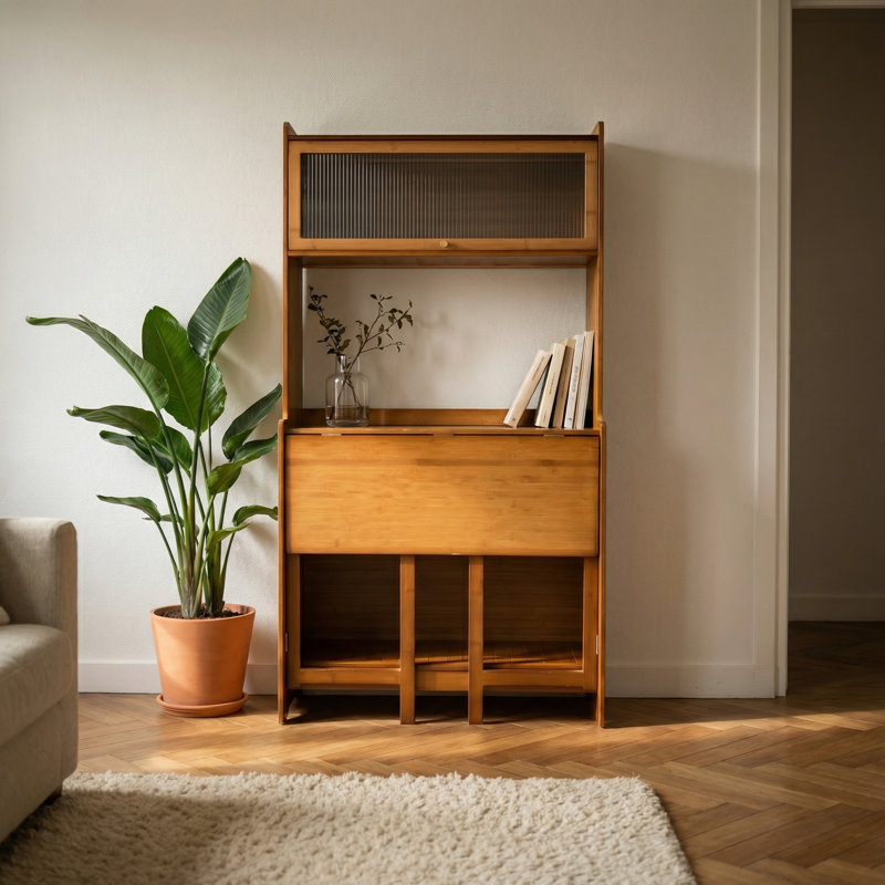 Bureau en noyer de style chinois pliant en bambou