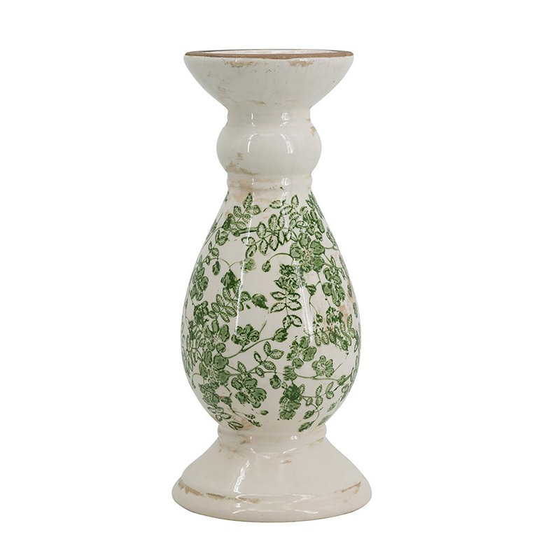 Candle Holder - Green/White, 12.4" H x 5.3" W x 5.3" D