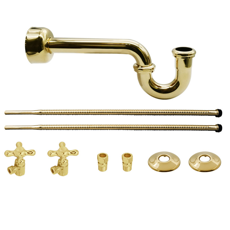 Trousse d'alimentation pour piédestal avec siphon en P et butées d'angle, Laiton poli