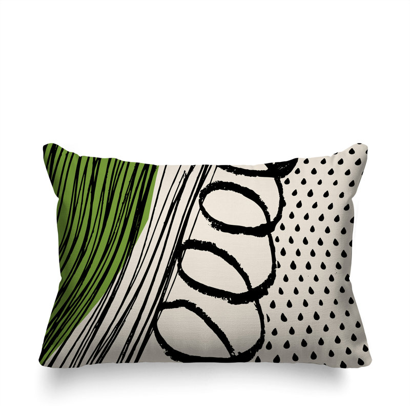 Oreiller rectangulaire réversible intérieur / extérieur Toba, Chartreuse / noir / blanc cassé, H 14 po x l 20 po