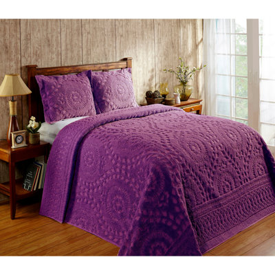 Rio 100% Cotton Chenille Tufted Bedspread, Traditional Medallion Design, Soft Breathable All-Season Machine Washable Coverlet, OEKO-TEX Certified, Queen Size, Plum