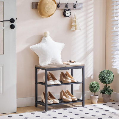 Shoe Bench, 3-tier Shoe Rack, Industrial Shoe Organizer Storage Bench, 19.7 Inches Entry Bench With Mesh Shelves, For Entryway, Living Room, Hallway, Easy Assembly, Greige
