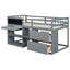 Lit simple gris avec mezzanine basse, bureau roulant, tablette et tiroirs - Système de tablette d'ordinateur-707015441