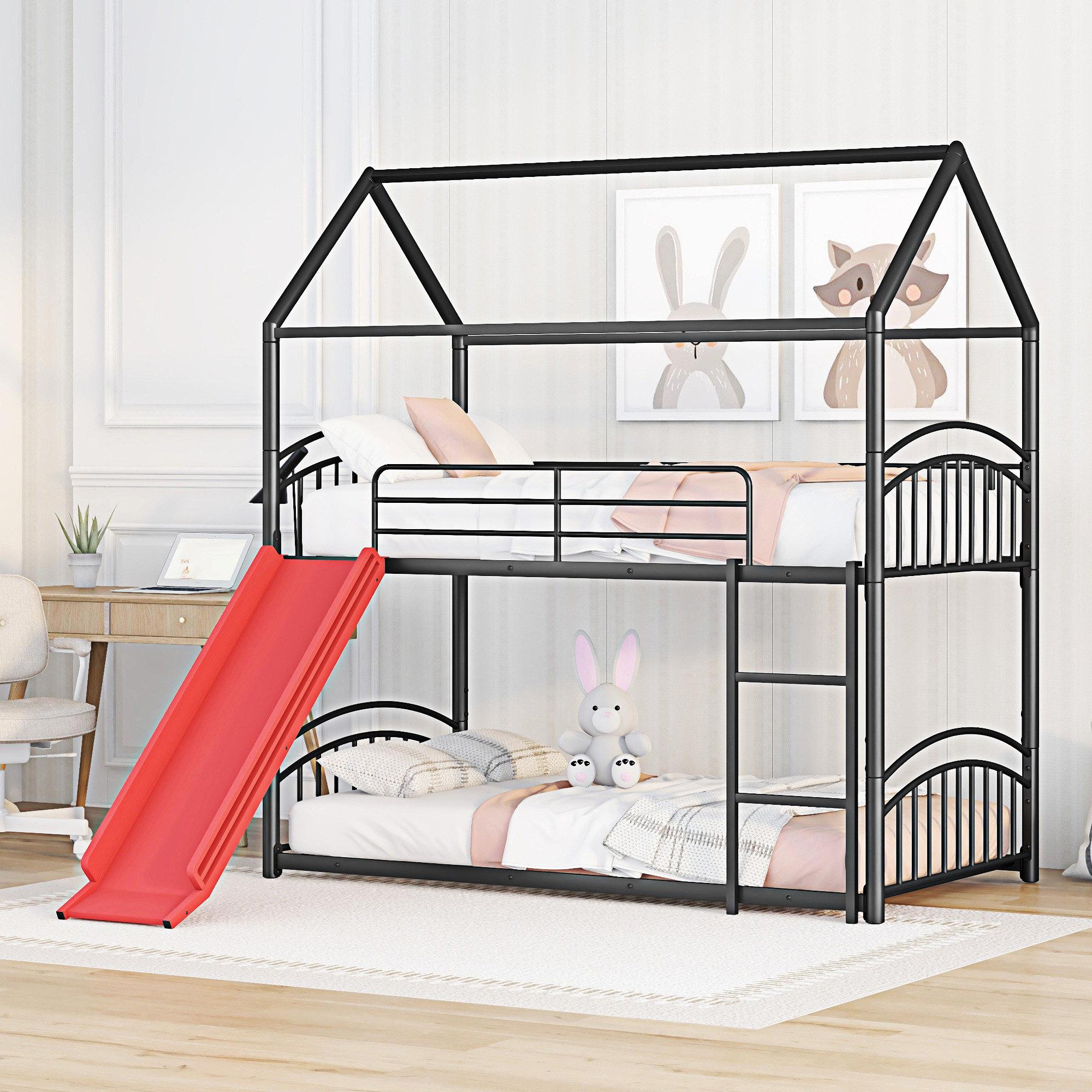 Ophelia & Co. Twin Over Twin Metal Bunk Bed With Slide Wayfair
