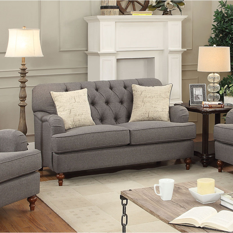 Niel 61" Charles of London Loveseat, Dark Gray Microfiber