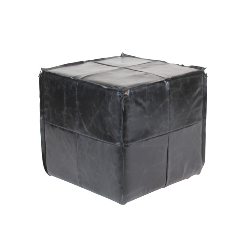 Repose-pieds carré en cuir véritable 18 po Willsbridge, Cuir véritable noir