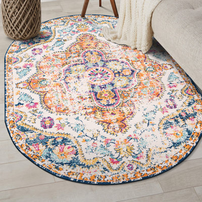 Beverly Oriental Orange/Blue/Cream Area Rug