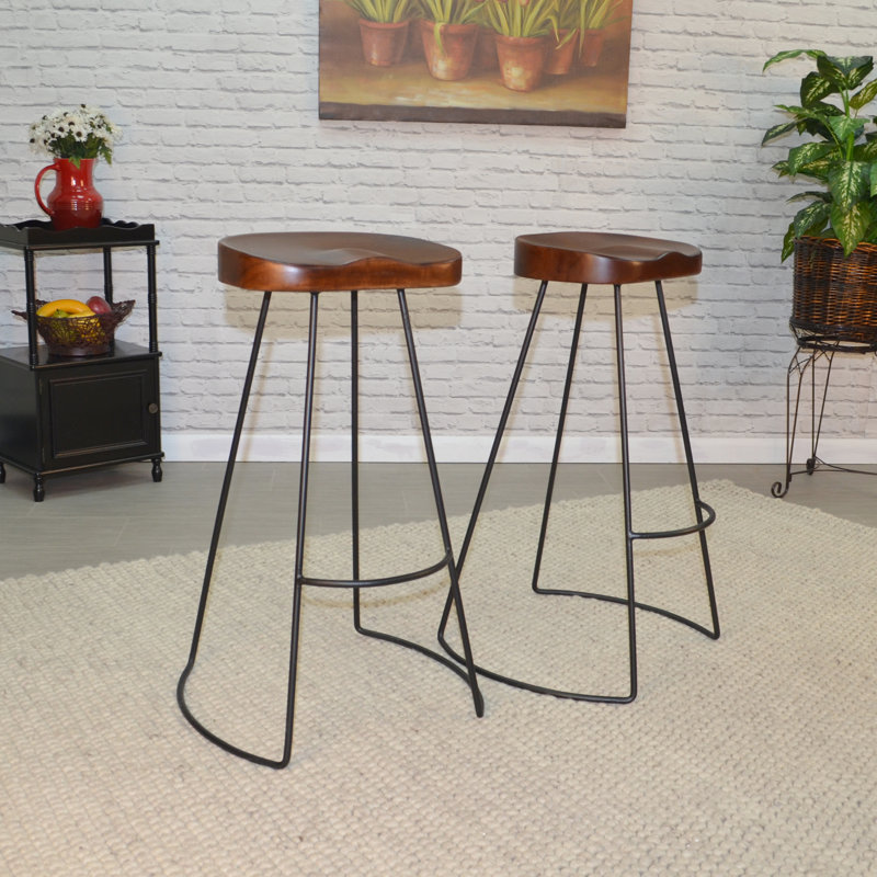 Keilia Solid Wood Bar & Counter Stool, Chestnut/Black, Bar Stool (31" Seat Height)
