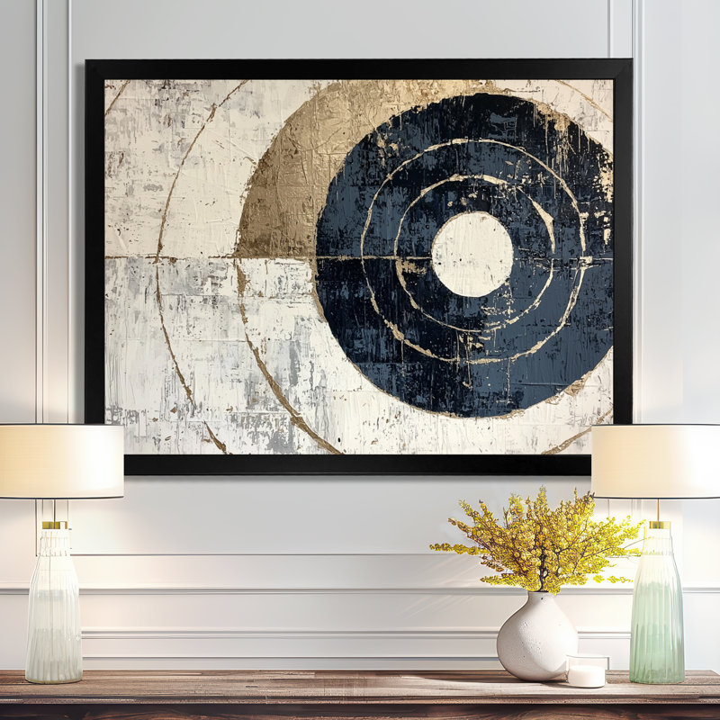 «Beige et bleu», spirale céleste équilibrée I - impression minimaliste sur toile, H 12 po x l 20 po, Noir
