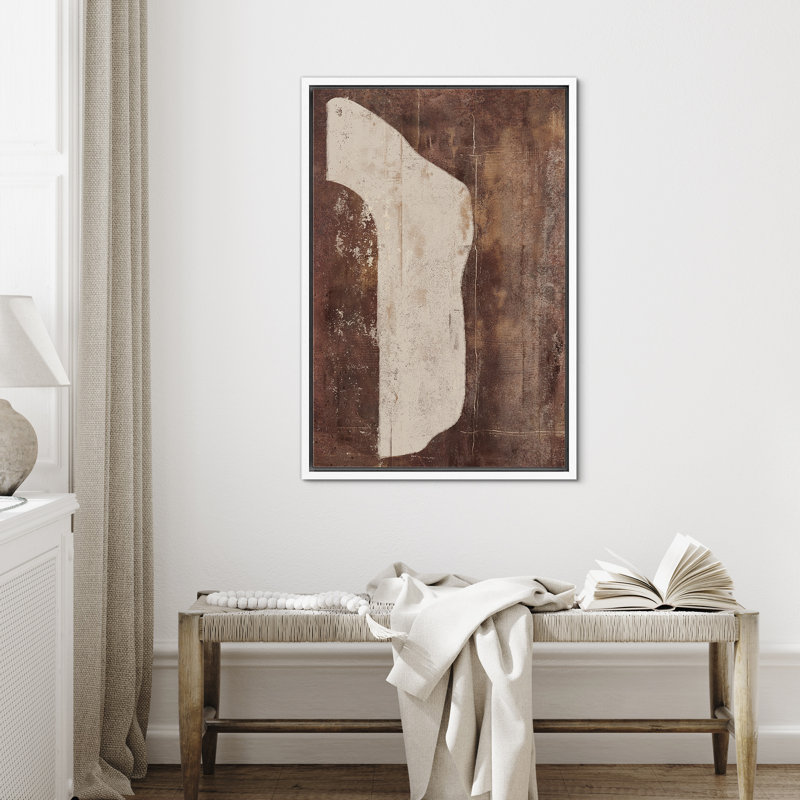 Style Mid-Century brun foncé, formes abstraites neutres, grand cadre rustique, décor minimaliste M25, H 36 po x l 24 po
