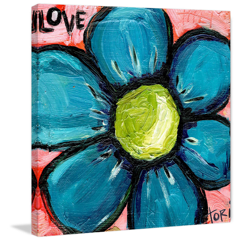 « love blue fleur » par tori campisi, reproduction d’art sur toile tendue, H 40 po x l 40 po x P 1,5 po