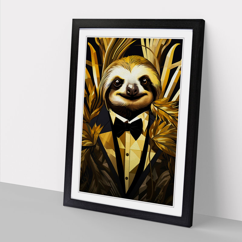 Sloth - Single Picture Frame Print on Wood, Black Framed, 64cm H x 46cm W